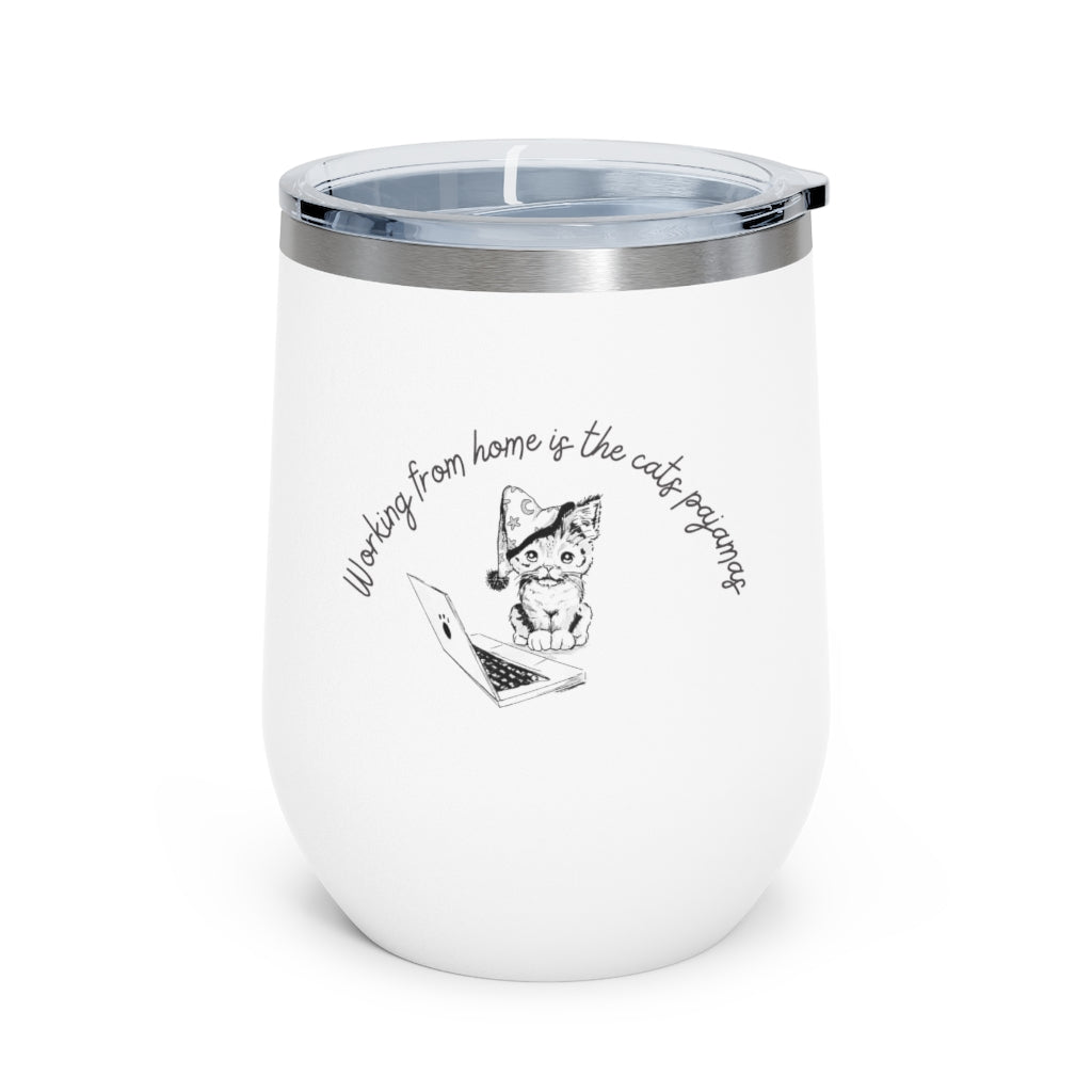 Working From Home Kitten Pajamas 12oz Insulated Wine Tumbler