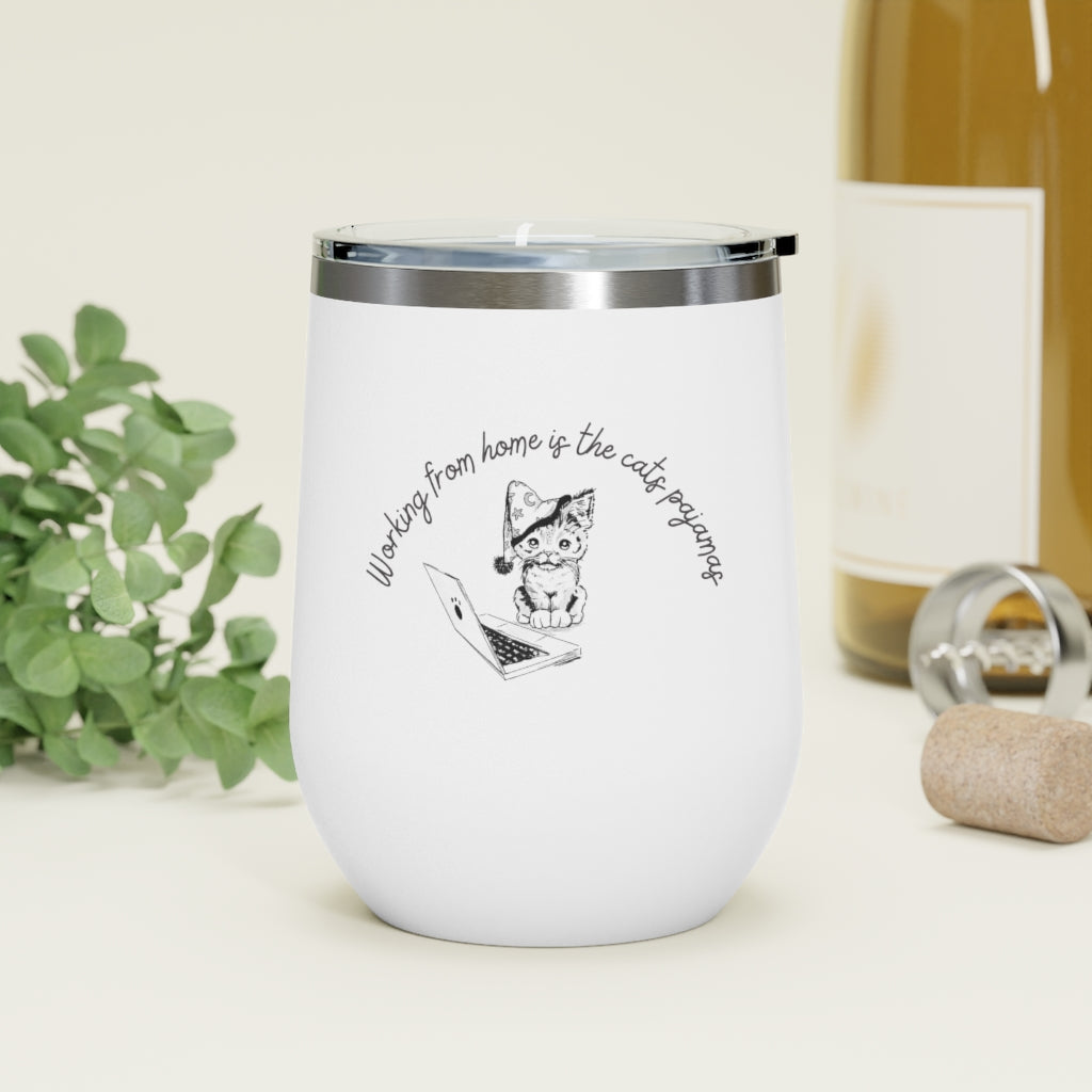 Working From Home Kitten Pajamas 12oz Insulated Wine Tumbler